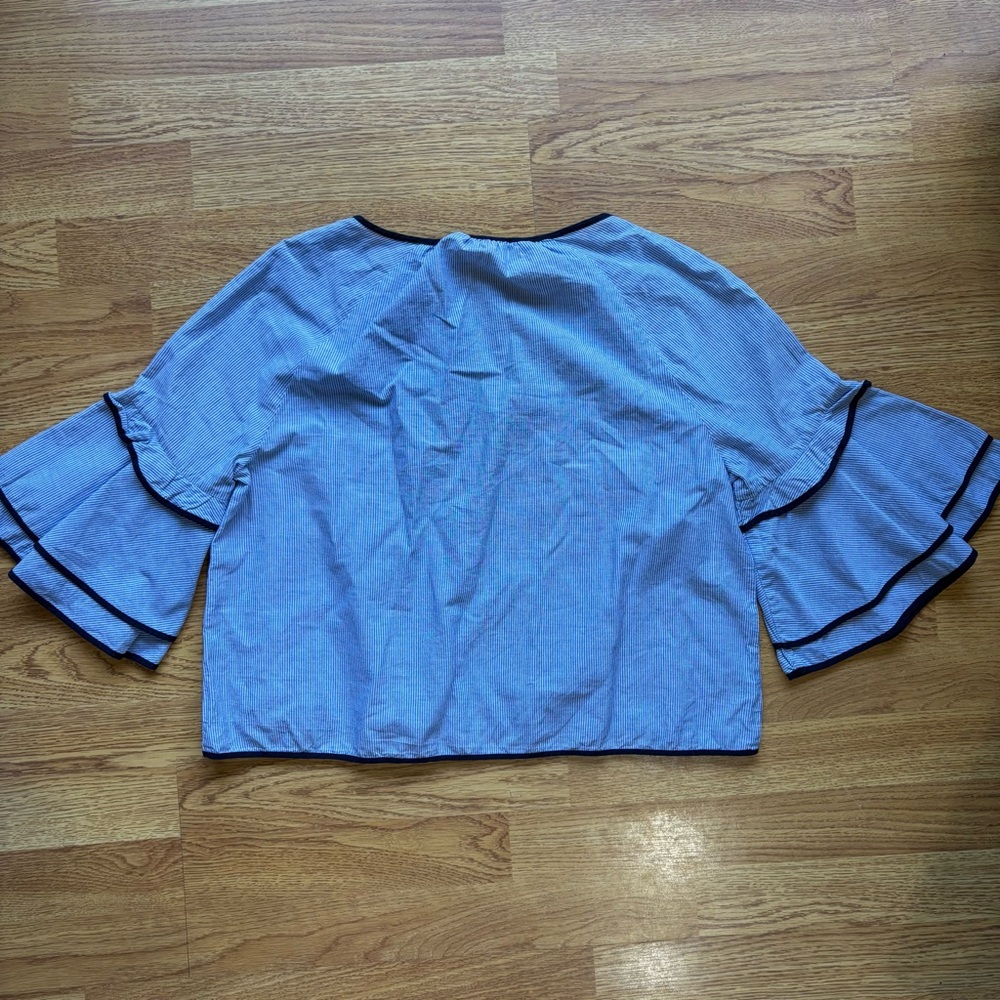 Zara women’s basic blue striped tiered flare sleeve blouse top size medium - Picture 3 of 10